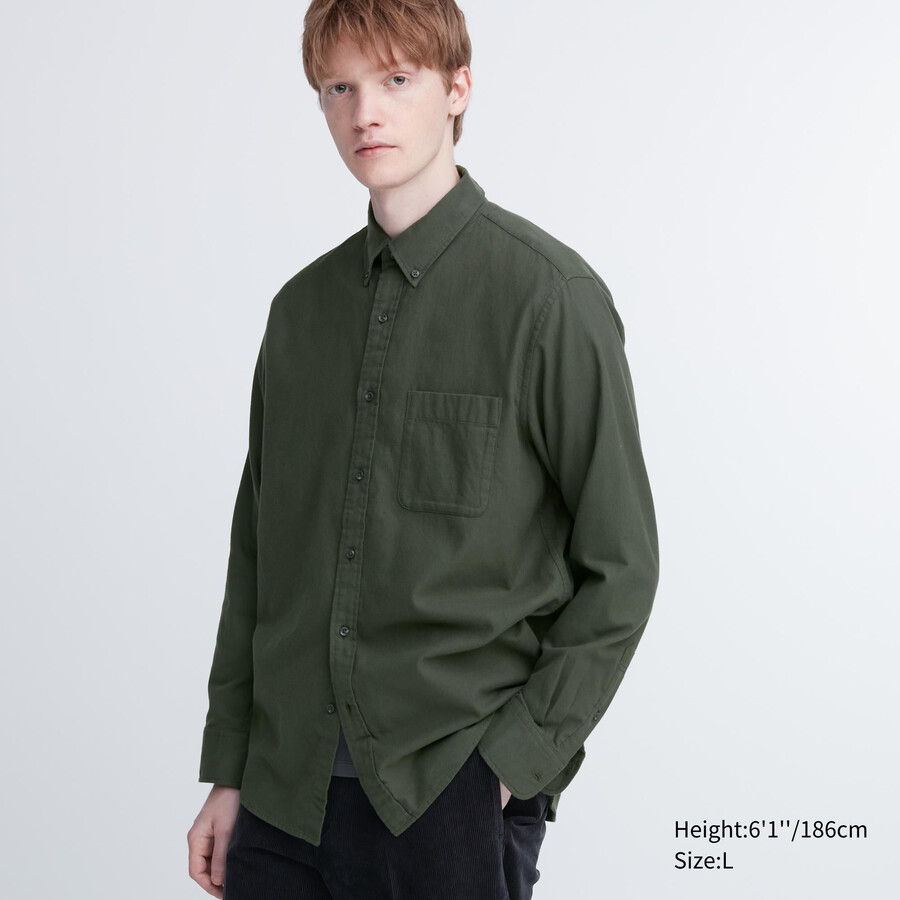 uniqlo flannel regular fit t-shirt herrskjortor olivgrön