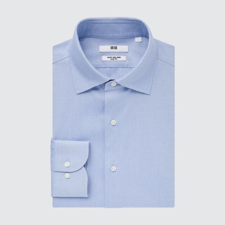 vit uniqlo super non iron slim fit t-shirt med halv cutaway krage för män