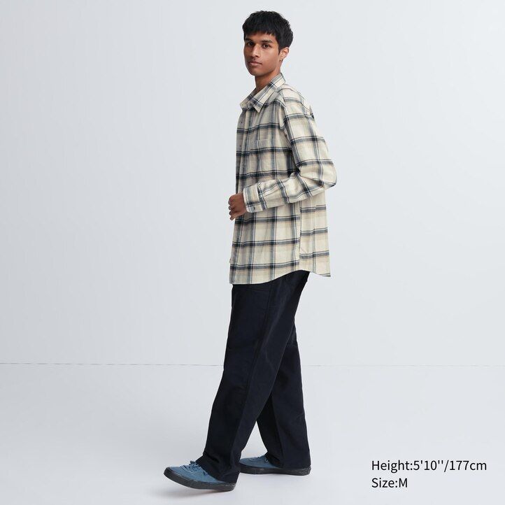 herr uniqlo flanellskjorta med rutig krage normal passform beige
