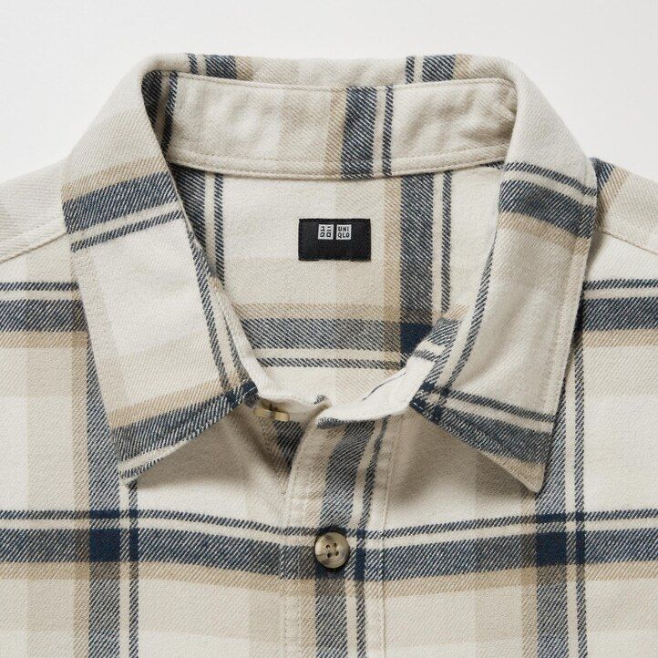 herr uniqlo flanellskjorta med rutig krage normal passform beige