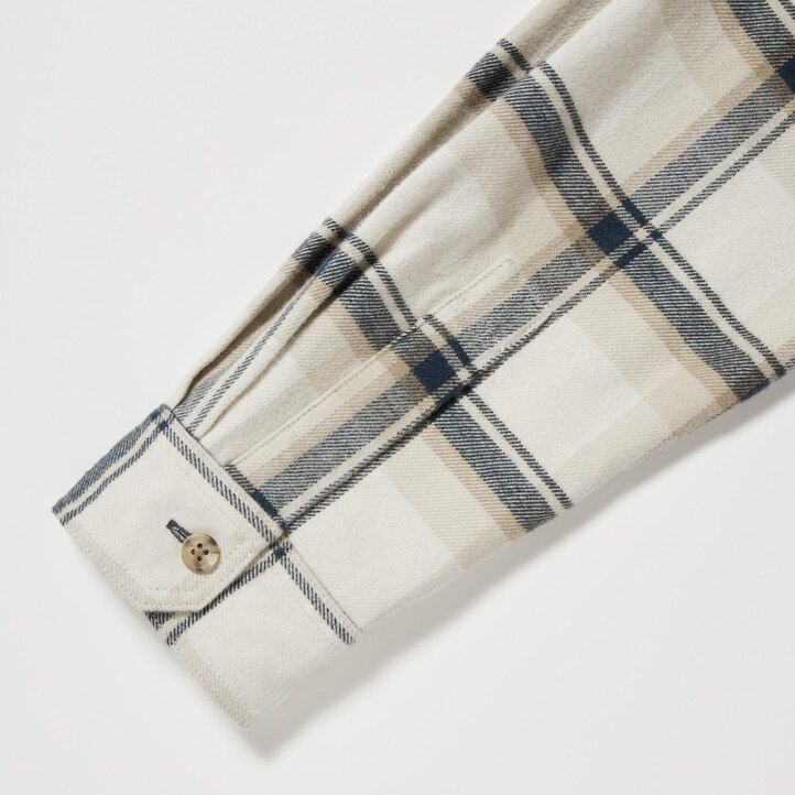 herr uniqlo flanellskjorta med rutig krage normal passform beige