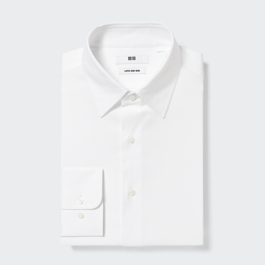 vit uniqlo super non iron regular fit t-shirt med vanlig krage för män