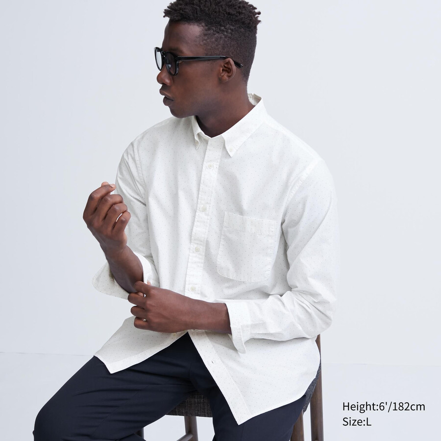herr uniqlo extra fine cotton broadcloth regular fit mönstrad button down-krage skjorta vita