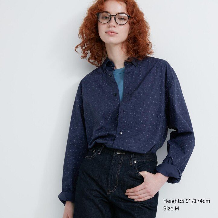 herr uniqlo extra fine cotton broadcloth regular fit mönstrad button down-krage skjorta vita