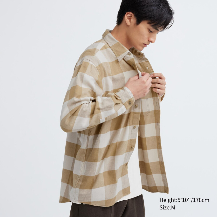 herr uniqlo flanellskjortor i beige rutigt