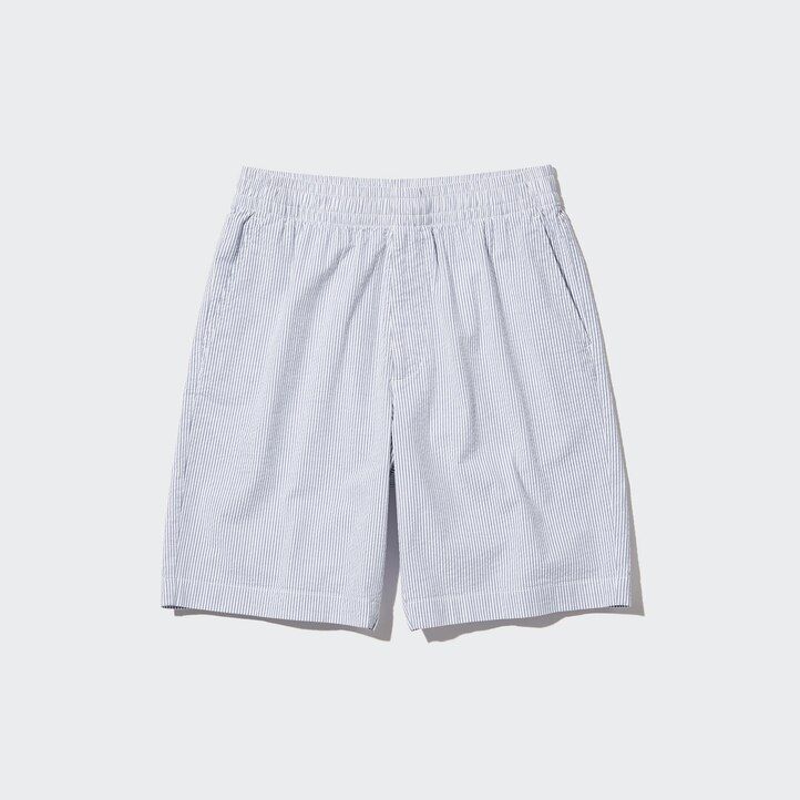 uniqlo dry stretch seersucker easys herrbyxor blå