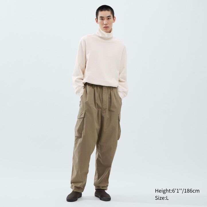 uniqlo wide fit parachutergo herrbyxor olivgrön