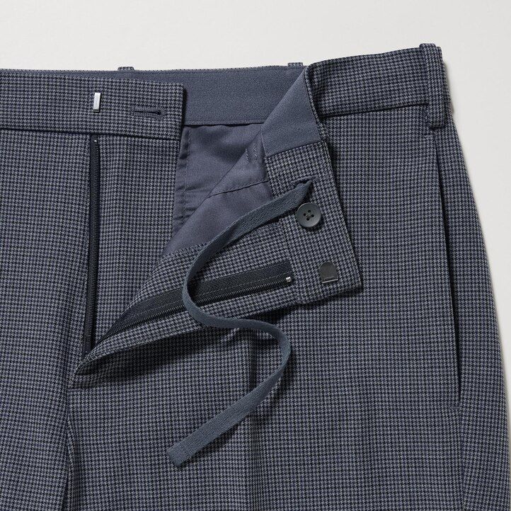 grå uniqlo smart gunclub rutiga ankellånga herrbyxor