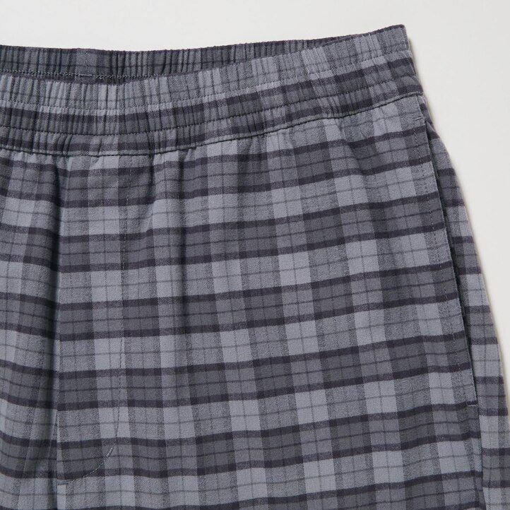 grå uniqlo flanellbyxor med lätt mönster och ankellånga herrbyxor