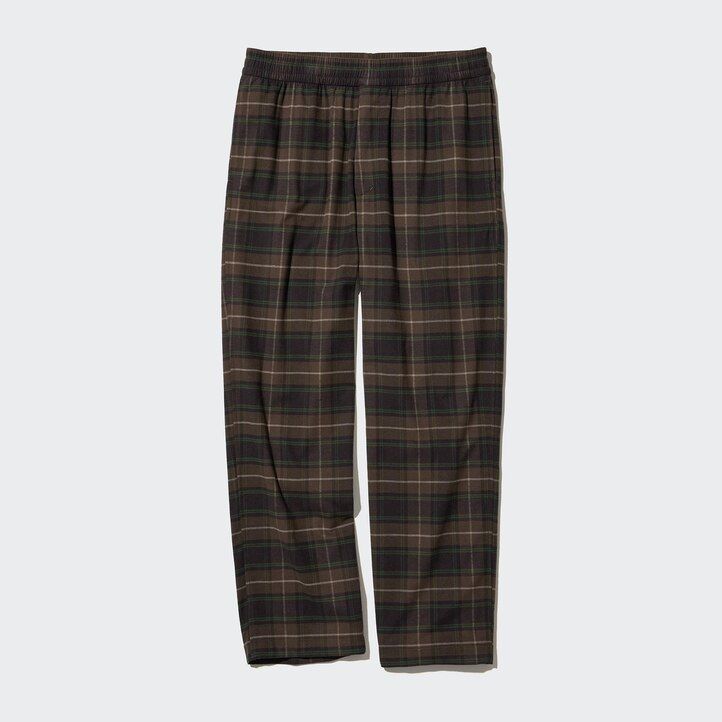 mörkbruna uniqlo flanellbyxor med lätt mönster i ankellängd för män