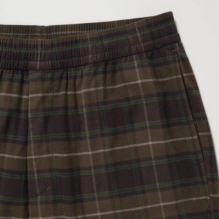mörkbruna uniqlo flanellbyxor med lätt mönster i ankellängd för män