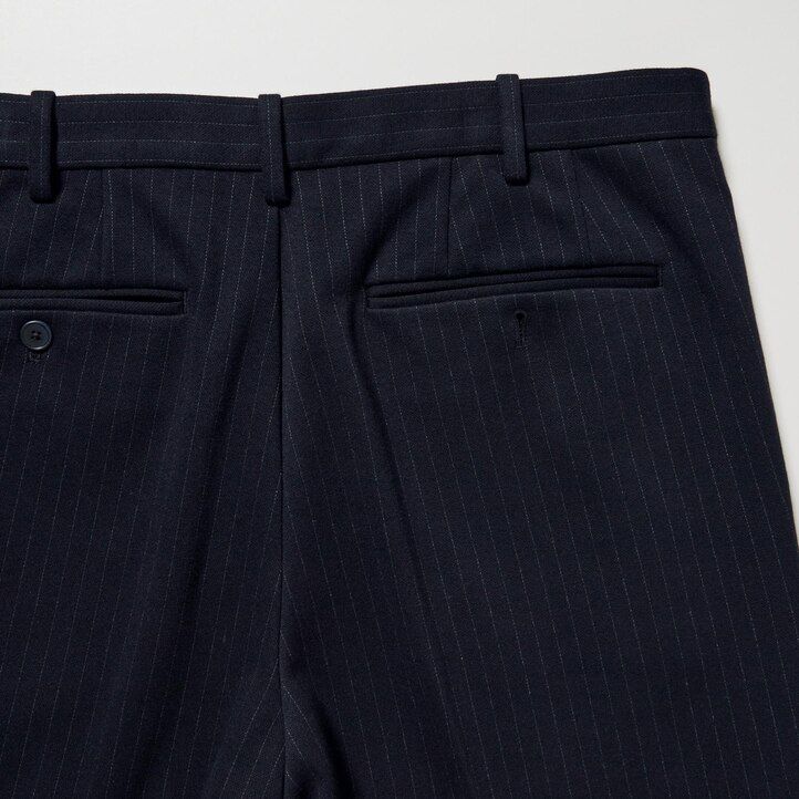 uniqlo smart randiga ankellånga byxor marinblå herr