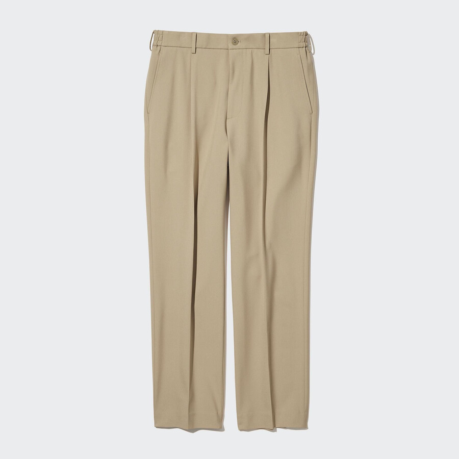 herr uniqlo tvåvägsstretchiga plisserade avsmalnande byxor i beige