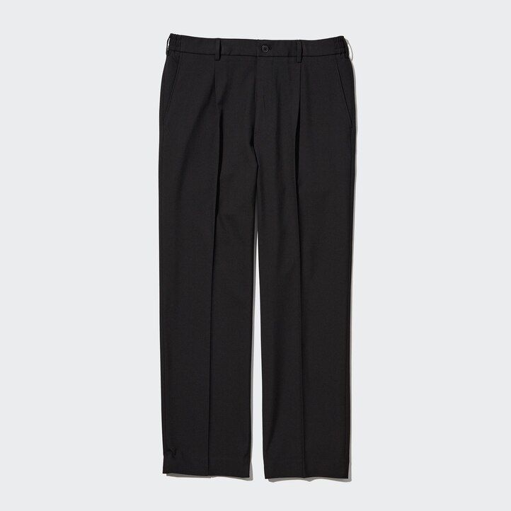 herr uniqlo tvåvägsstretchiga plisserade avsmalnande byxor i beige