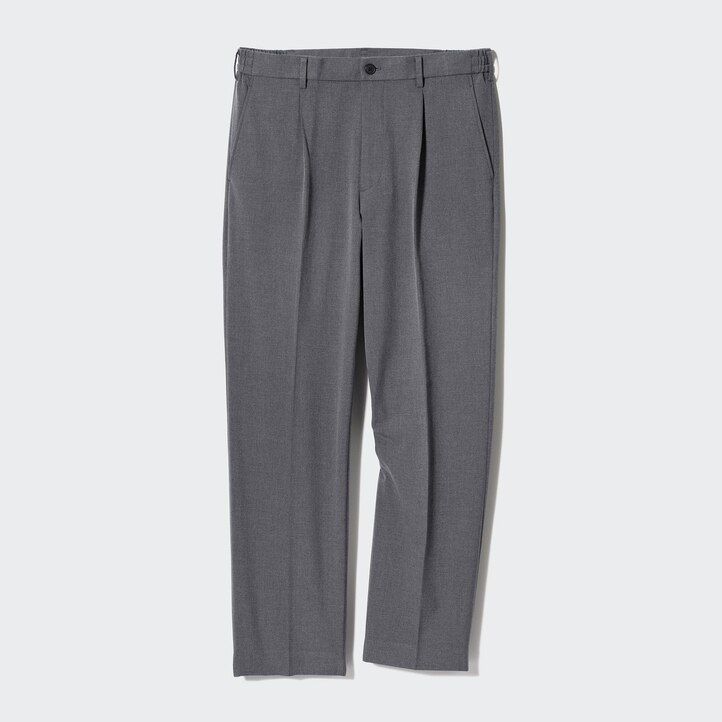 grå uniqlo plisserade byxor med vida ben för män