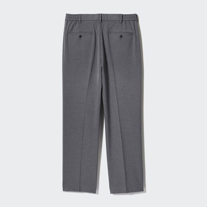 grå uniqlo plisserade byxor med vida ben för män