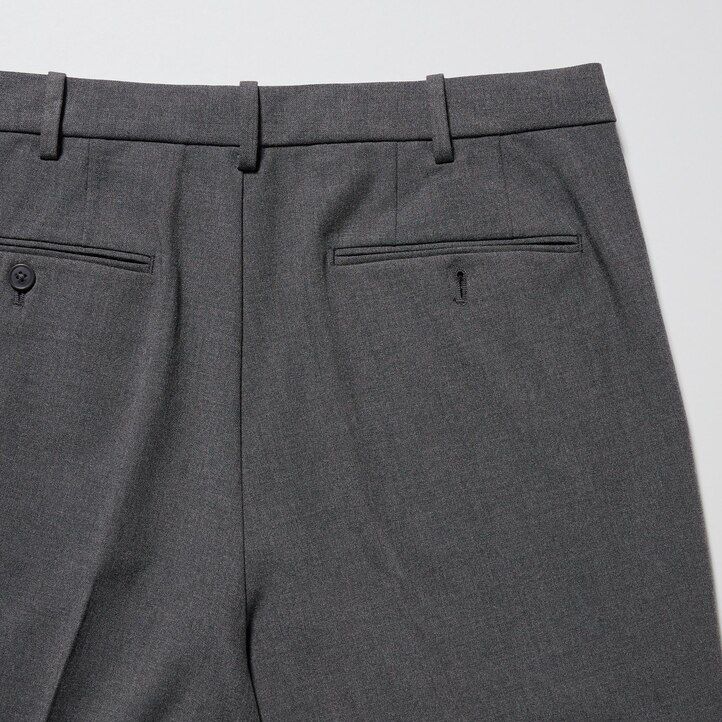 grå uniqlo smarta ullliknande ankellånga herrbyxor