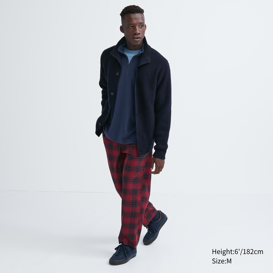 herr uniqlo flanell enkelt mönstrade ankellånga byxor röda