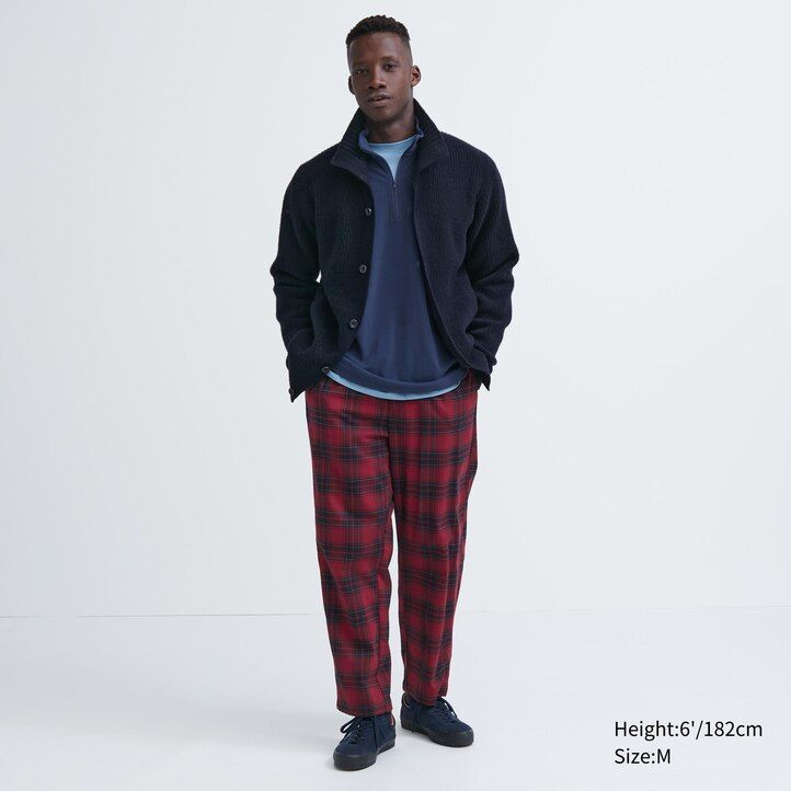 herr uniqlo flanell enkelt mönstrade ankellånga byxor röda