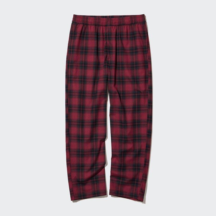 herr uniqlo flanell enkelt mönstrade ankellånga byxor röda