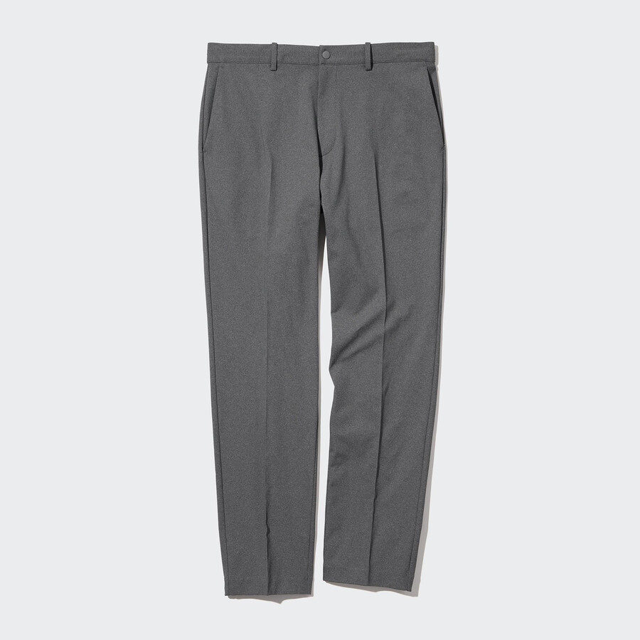 grå uniqlo smart ultra stretch ankellånga herrbyxor