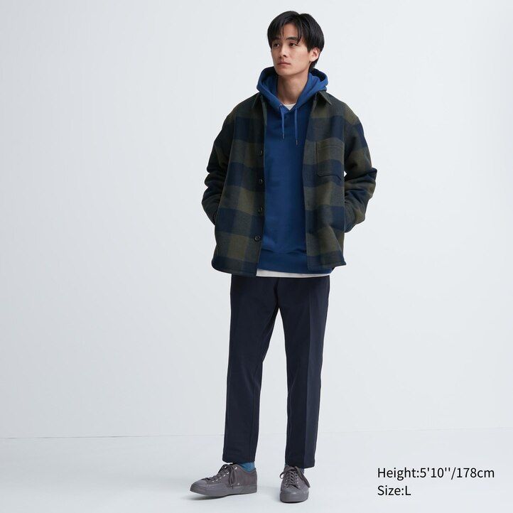 grå uniqlo smart ultra stretch ankellånga herrbyxor