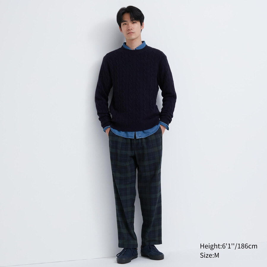 uniqlo flanell enkelt mönstrade ankellånga herrbyxor mörkgröna
