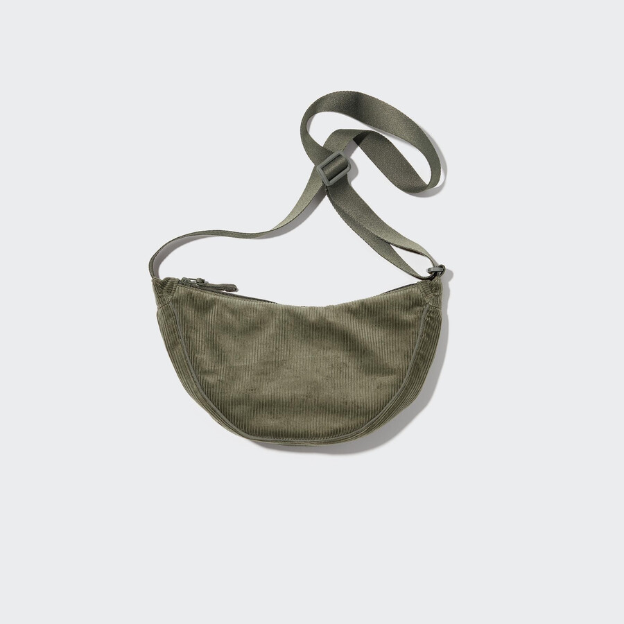 olivgrön uniqlo rund mini axelväska corduroy damväskor