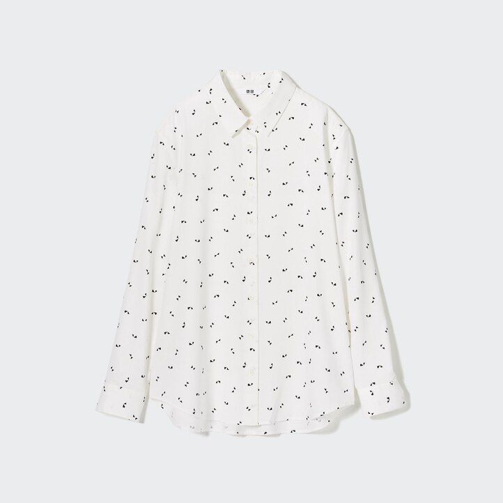 vit uniqlo rayon-blus med tryck och ärmar för kvinnor