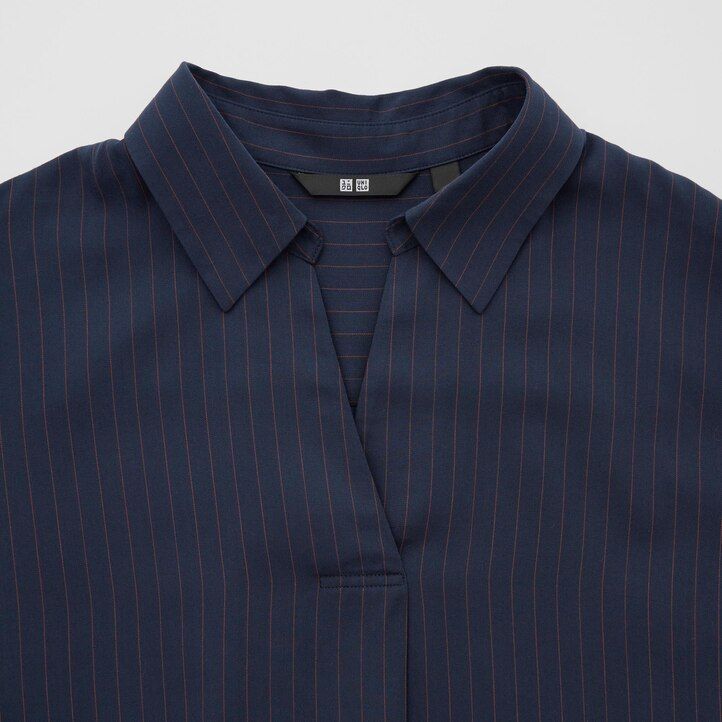 marinblå uniqlo rayon randig blus med skipperkrage 34 Ärmar dam