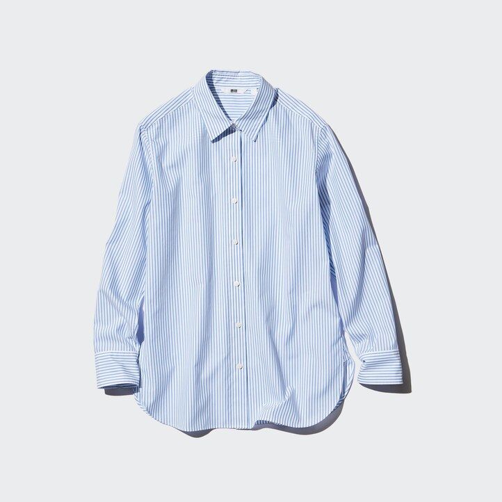 grön uniqlo extra fine cotton randig Ärm damblus