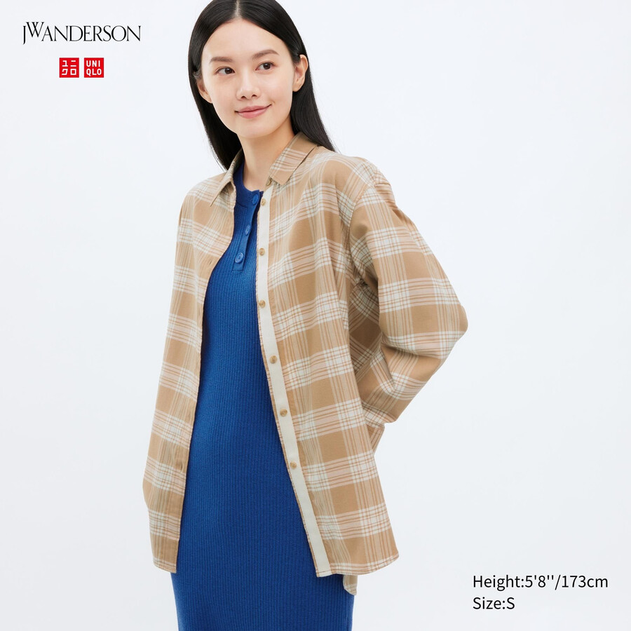 uniqlo flanellrutig damblus beige
