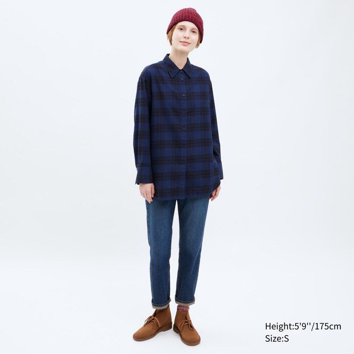 uniqlo flanellrutig damblus beige
