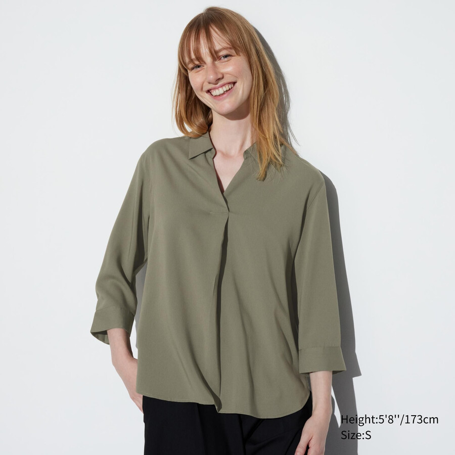 olivgrön uniqlo rayon skipper collar 34 Ärmlös damblus