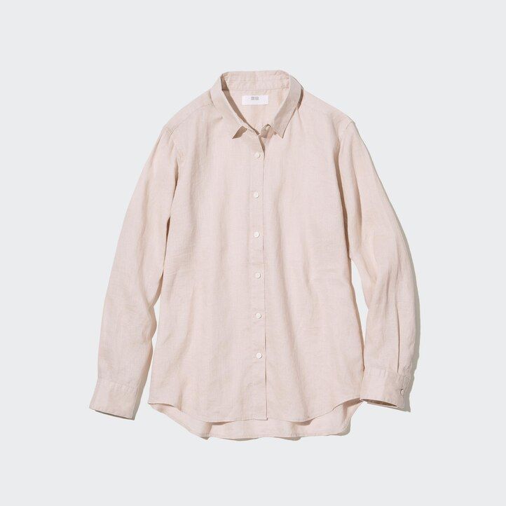 grön uniqlo 100 premium linneblus för kvinnor