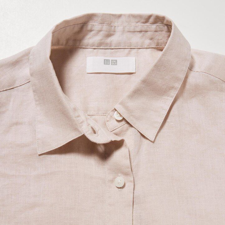 grön uniqlo 100 premium linneblus för kvinnor
