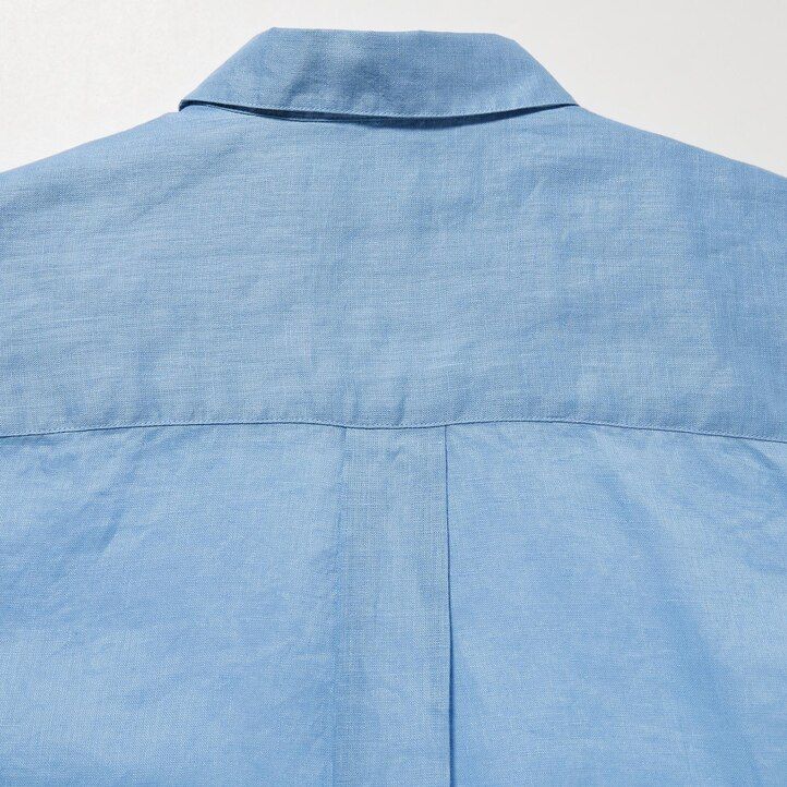 uniqlo 100 premium linne skipper collar 34 Ärm damblus blå