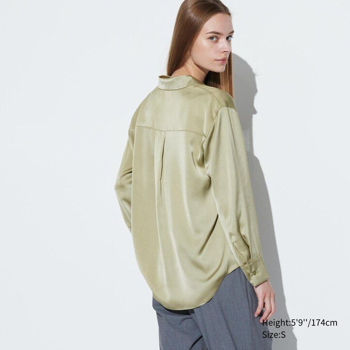 vit uniqlo blus med satinärmar för kvinnor
