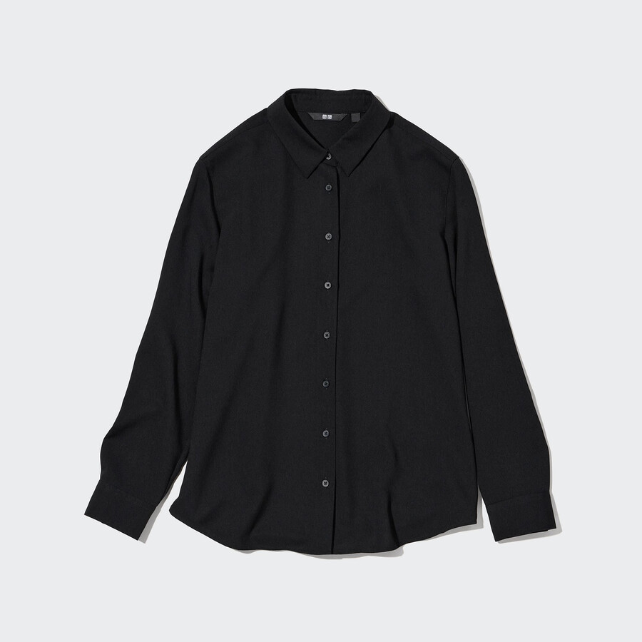 svart uniqlo-blus med rayonärmar för kvinnor