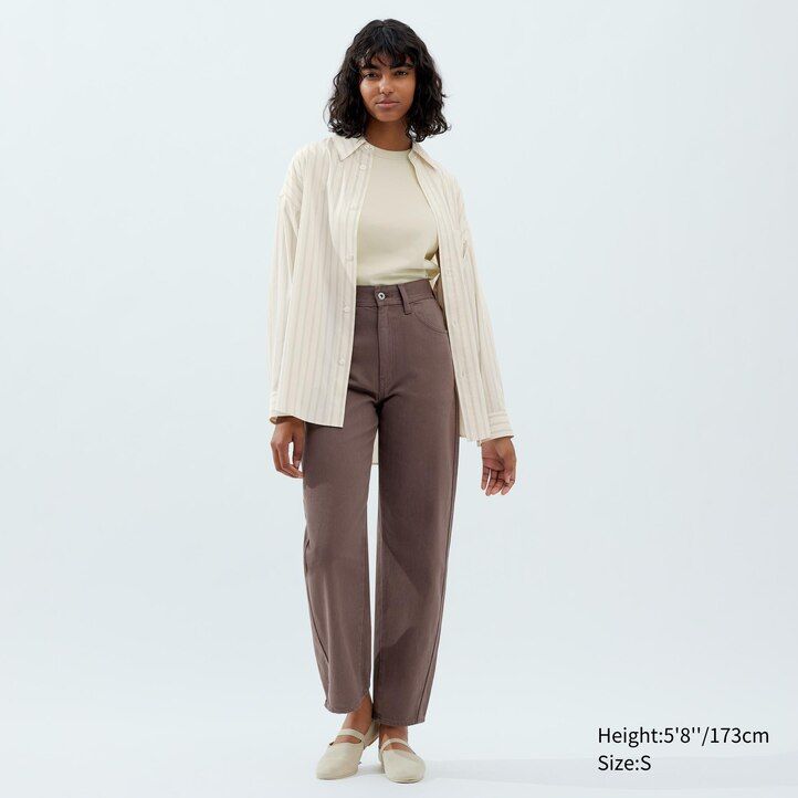 dam uniqlo drape randig Ärmblus beige