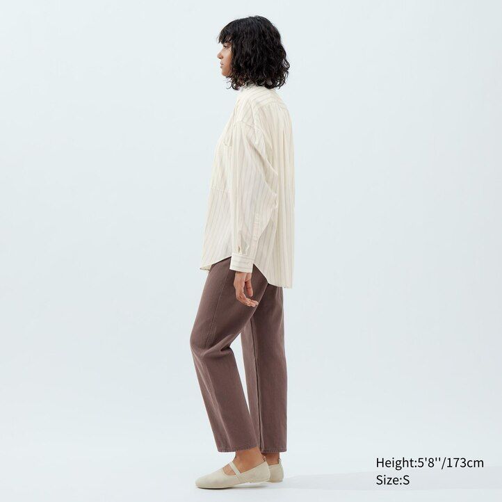 dam uniqlo drape randig Ärmblus beige