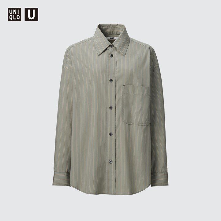 dam uniqlo drape randig Ärmblus beige