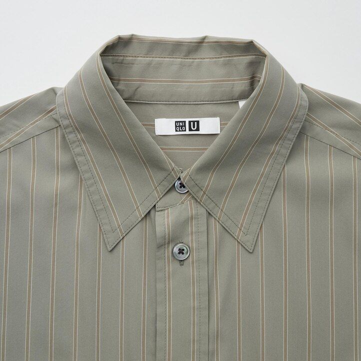 dam uniqlo drape randig Ärmblus beige