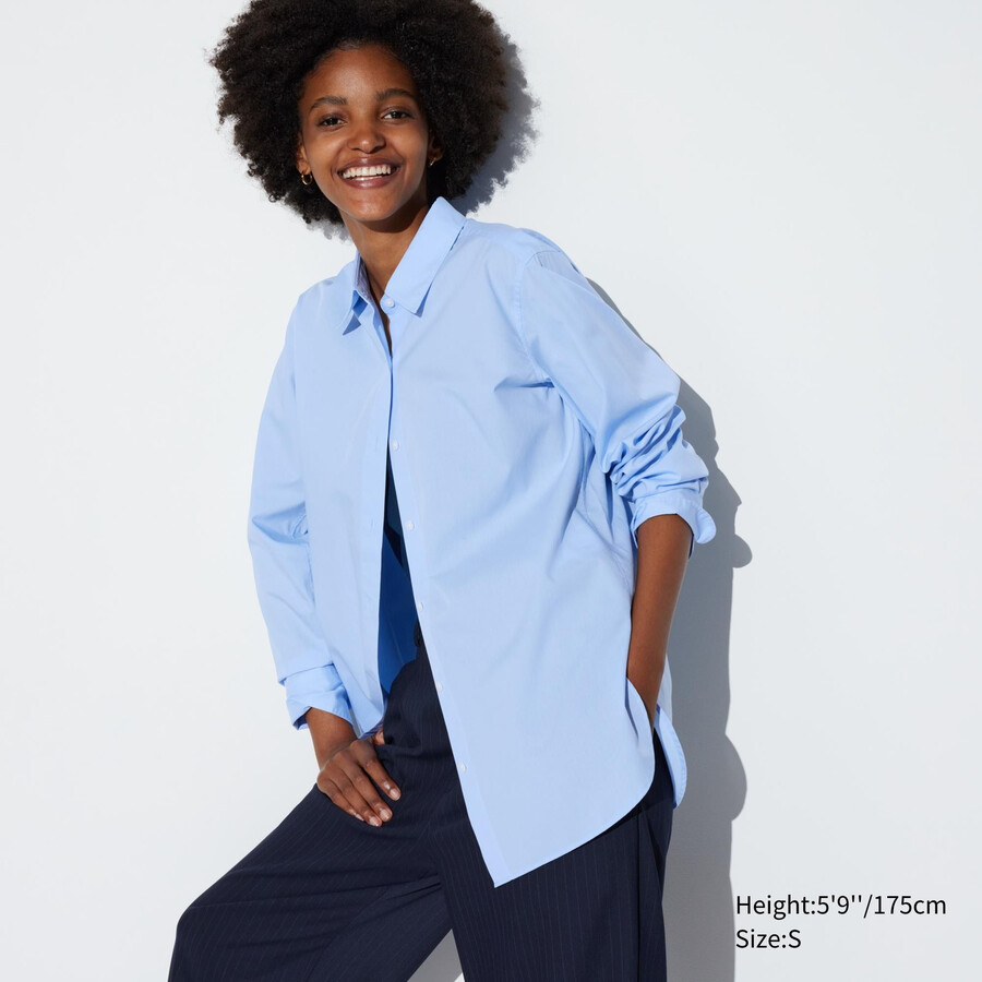 blå uniqlo extra fine cotton damblus