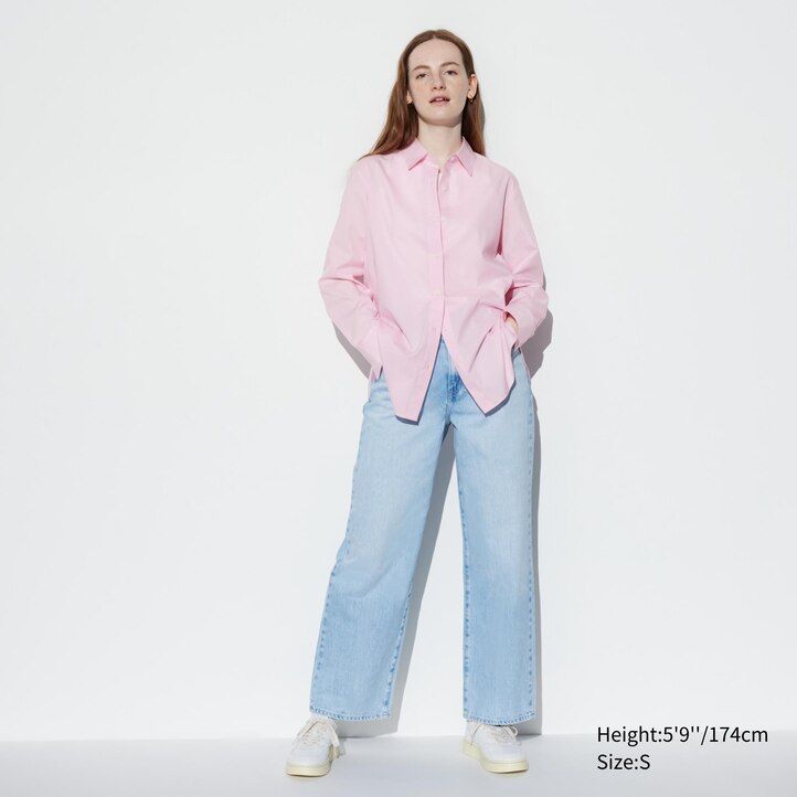 blå uniqlo extra fine cotton damblus