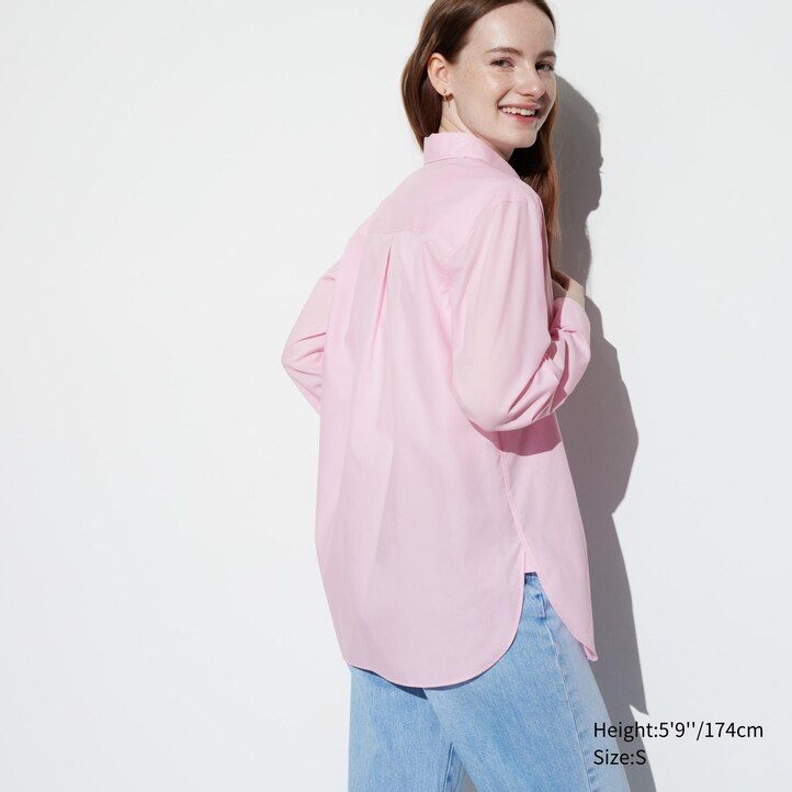 blå uniqlo extra fine cotton damblus
