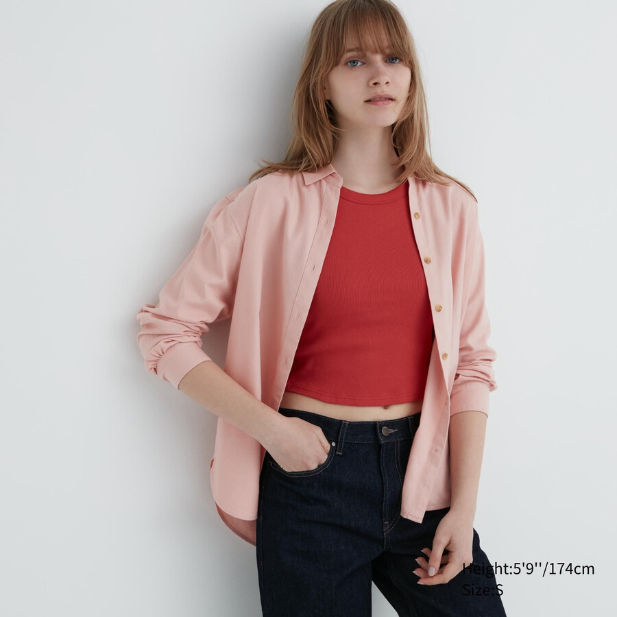 rosa uniqlo blus med mjuka borstade ärmar för kvinnor