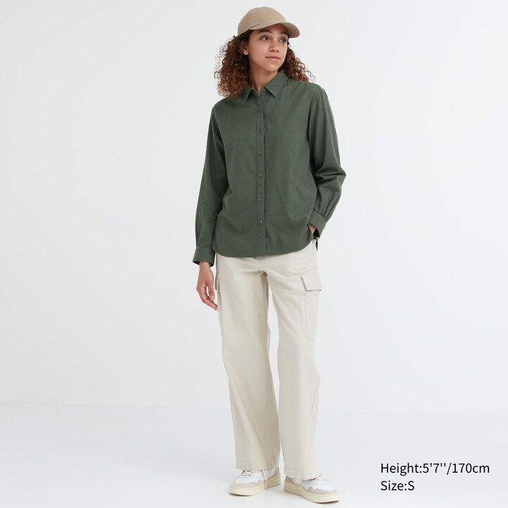 rosa uniqlo blus med mjuka borstade ärmar för kvinnor