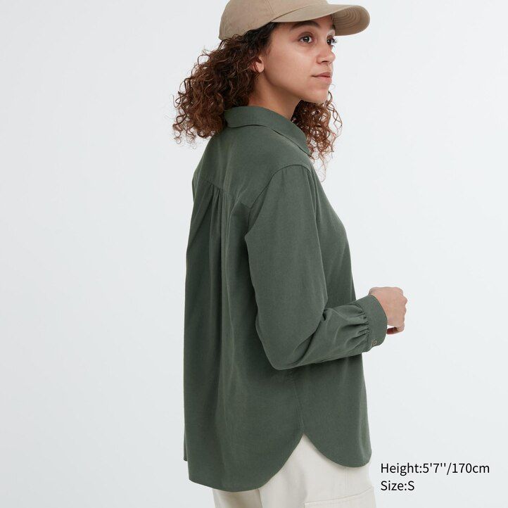 rosa uniqlo blus med mjuka borstade ärmar för kvinnor