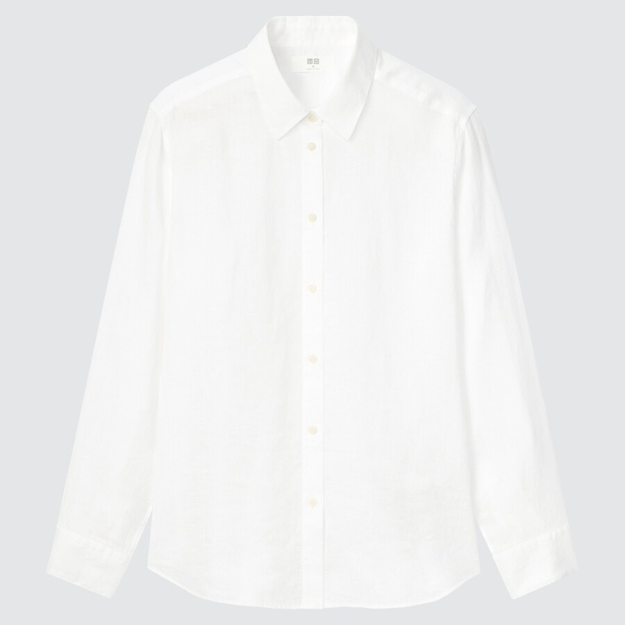 vit uniqlo 100 premium linneärmad damblus
